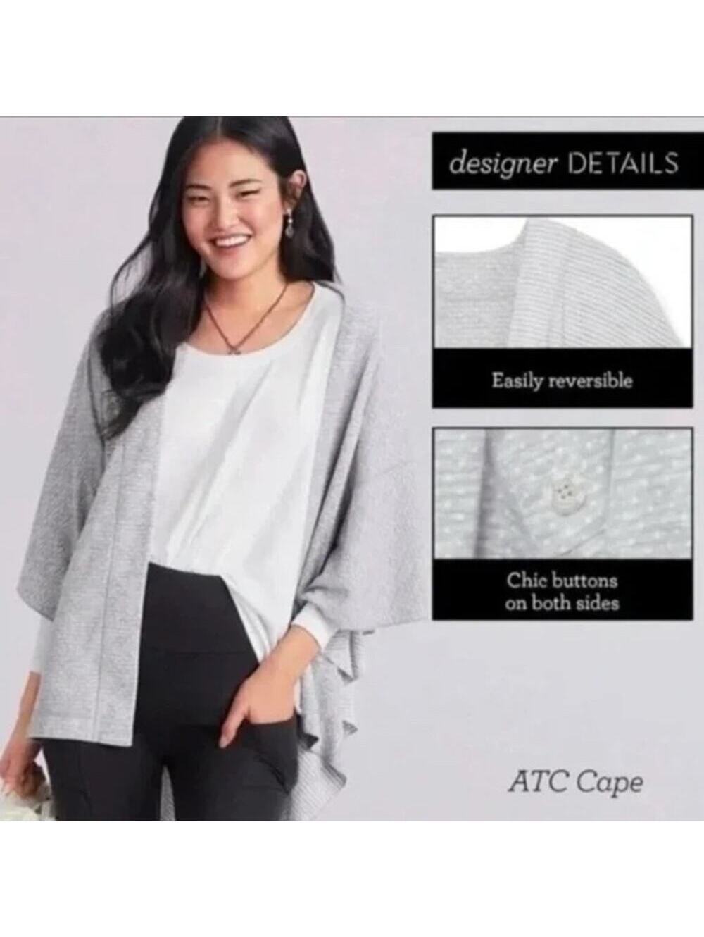 CAbi ATC EUC Women's Cape Cardigan Reversible Dots Stripe Gray Lagenlook XS/S